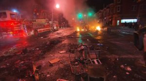 Streets in Baltimore looked like a war zone Tuesday morning after a night of riots, fires and heartbreak.
